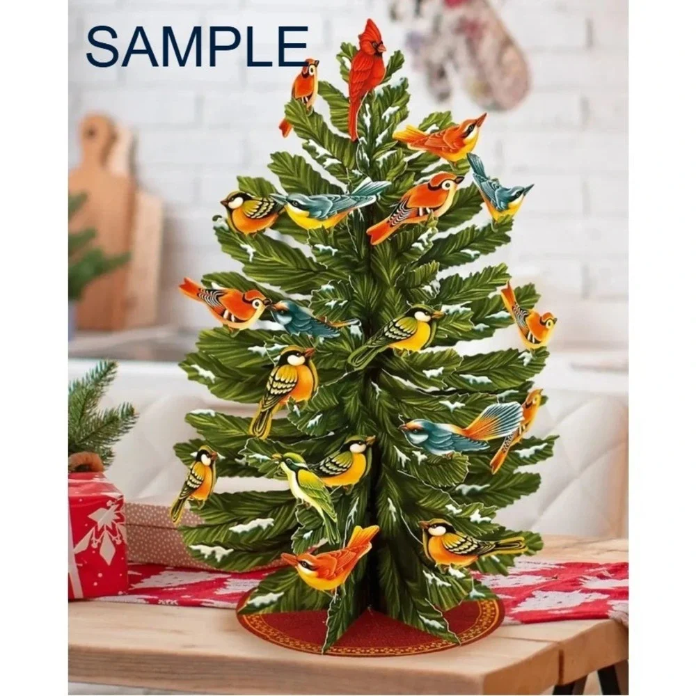 FreshCut Paper Winter Tree 3D Pop Up Card With Bird Embellishments card Kit guc